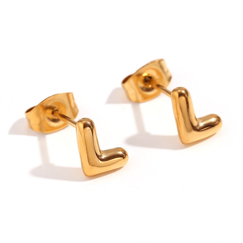 Titanium Earrings 18K Gold Mini Alphabet Earrings-Jewearrings