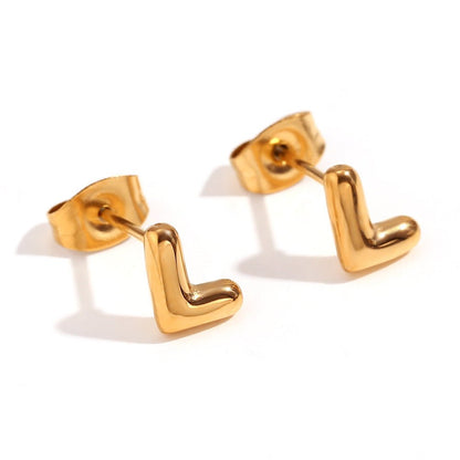 Titanium Earrings 18K Gold Mini Alphabet Earrings-Jewearrings