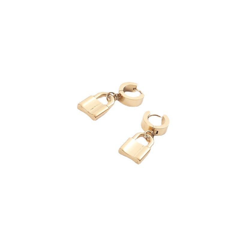 Titanium Earrings - 18k Gold Plated Ins Female Lock Earrings-Jewearrings