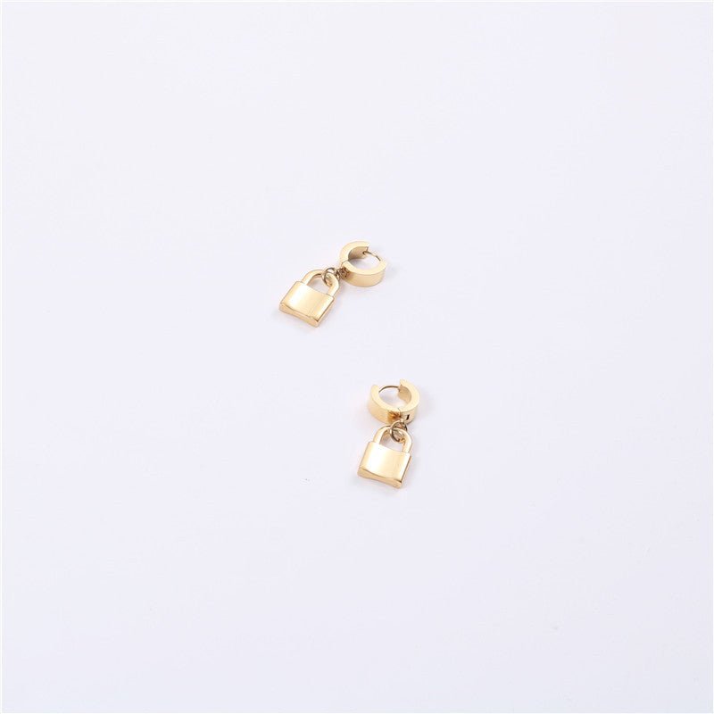 Titanium Earrings - 18k Gold Plated Ins Female Lock Earrings-Jewearrings