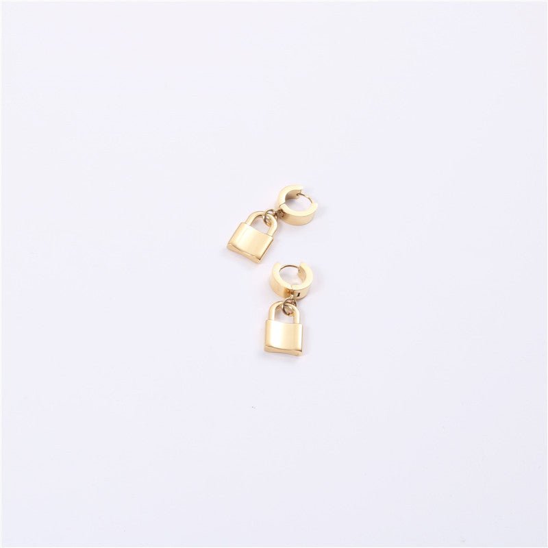 Titanium Earrings - 18k Gold Plated Ins Female Lock Earrings-Jewearrings