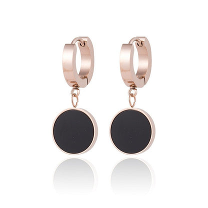 Titanium Earrings Black Round Earrings-Jewearrings