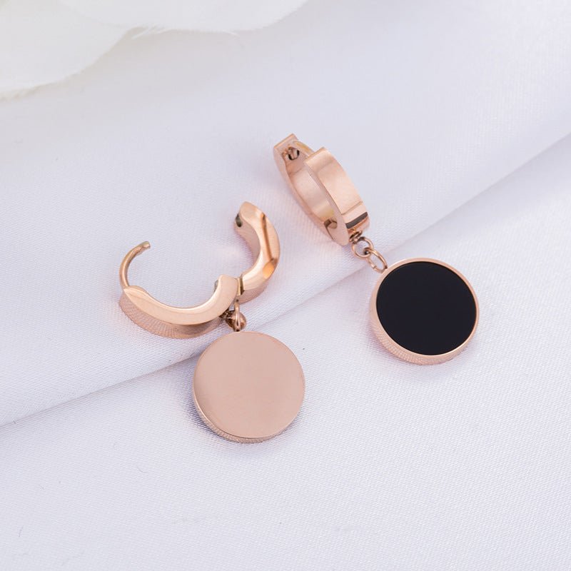 Titanium Earrings Black Round Earrings-Jewearrings