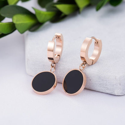 Titanium Earrings Black Round Earrings-Jewearrings