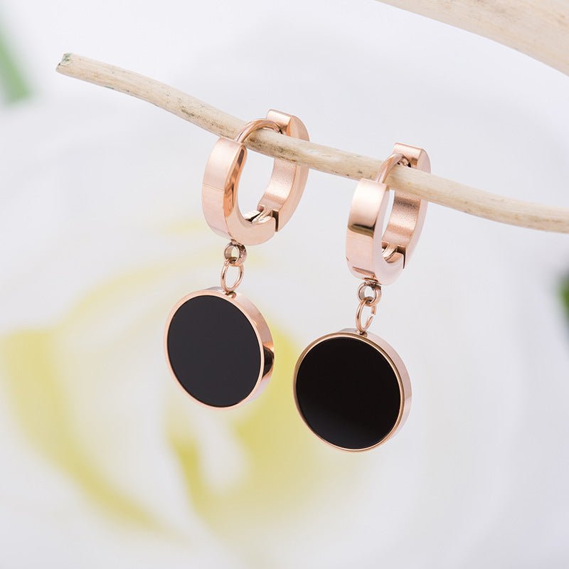 Titanium Earrings Black Round Earrings-Jewearrings