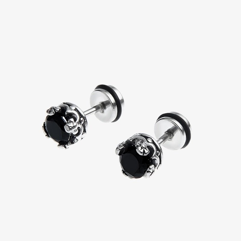 Titanium Earrings Black Zircon Studs-Jewearrings