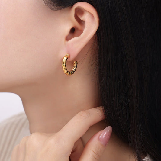 Titanium Earrings C-shaped Gold Earrings-Jewearrings