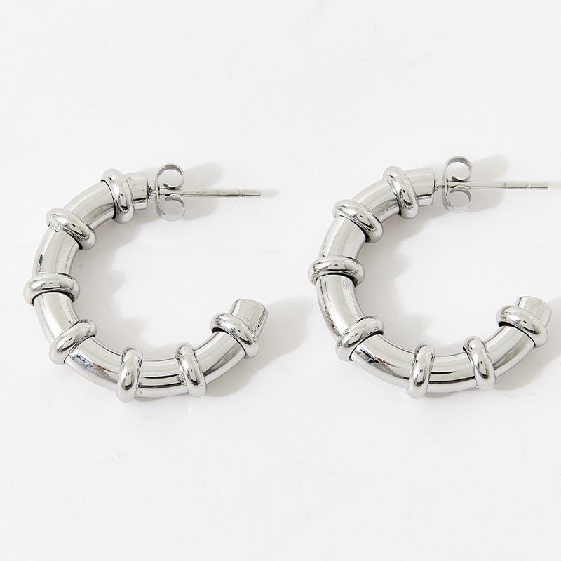 Titanium Earrings - C-Shaped White Steel-Jewearrings