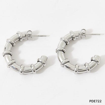 Titanium Earrings - C-Shaped White Steel-Jewearrings