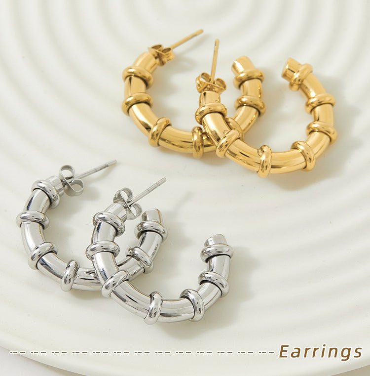 Titanium Earrings - C-Shaped White Steel-Jewearrings