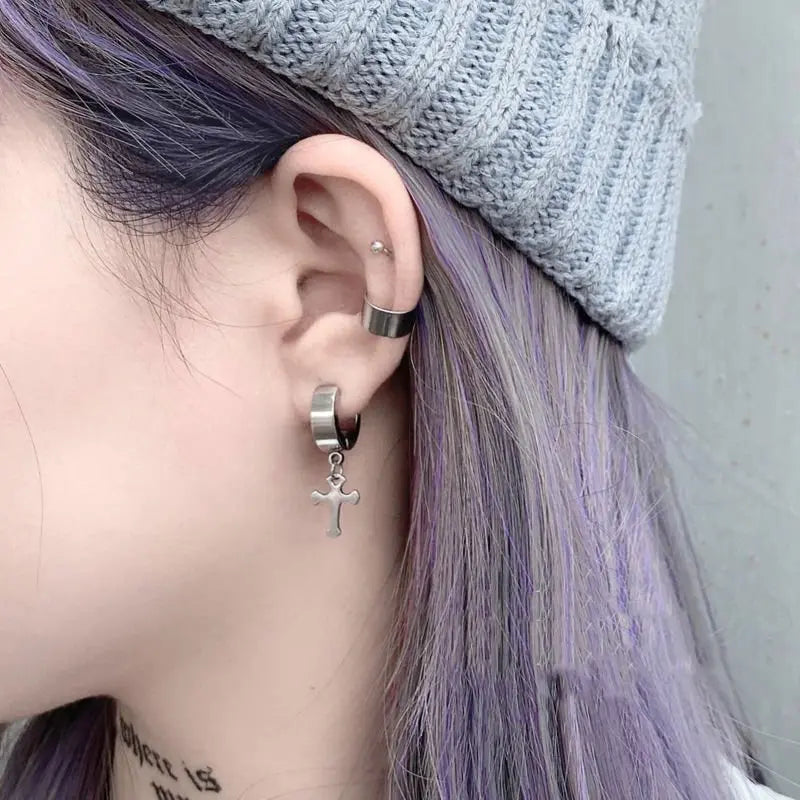 Titanium Earrings: Cross Ear Clip-Jewearrings