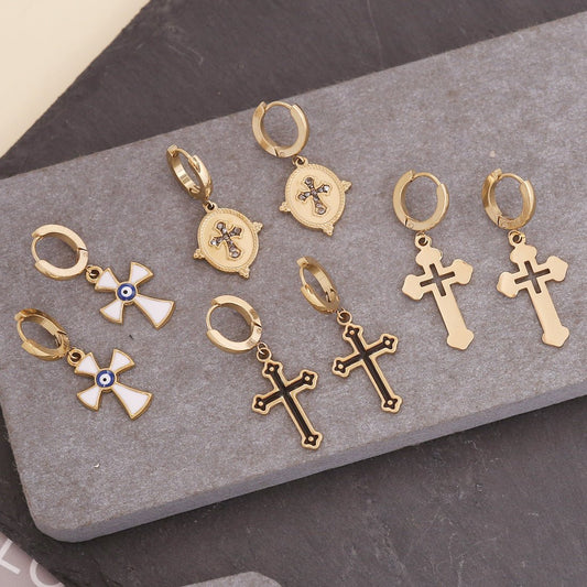 Titanium Earrings - Cross Punk Style-Jewearrings