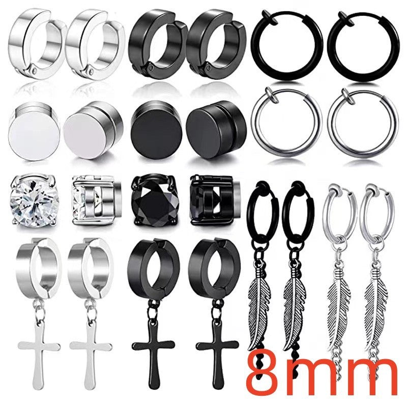 Titanium Earrings Cross Zircon Magnet Ear Clip-Jewearrings