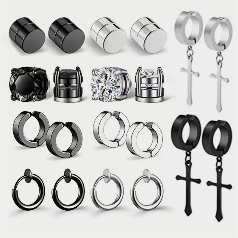 Titanium Earrings Cross Zircon Magnet Ear Clip-Jewearrings