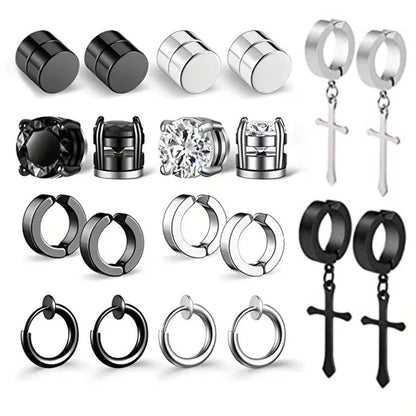 Titanium Earrings Cross Zircon Magnet Ear Clip-Jewearrings