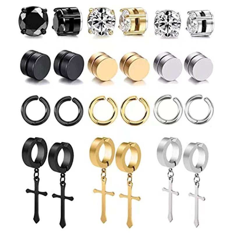 Titanium Earrings Cross Zircon Magnet Ear Clip-Jewearrings