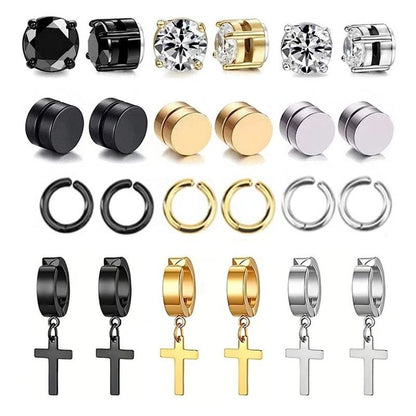 Titanium Earrings Cross Zircon Magnet Ear Clip-Jewearrings