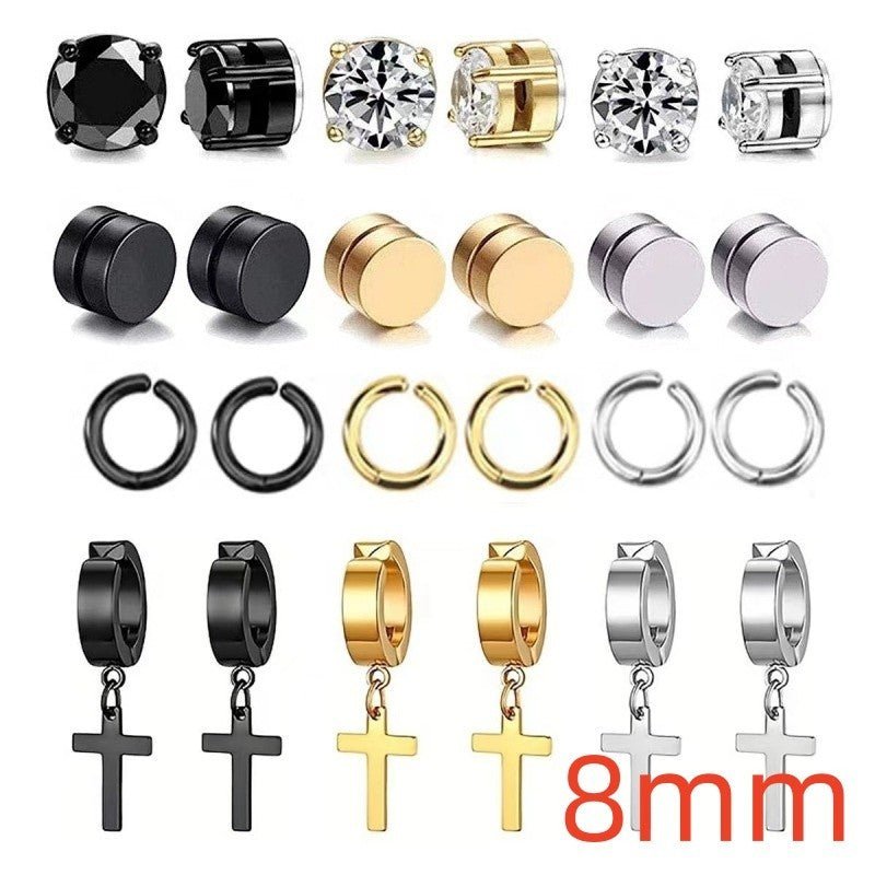 Titanium Earrings Cross Zircon Magnet Ear Clip-Jewearrings