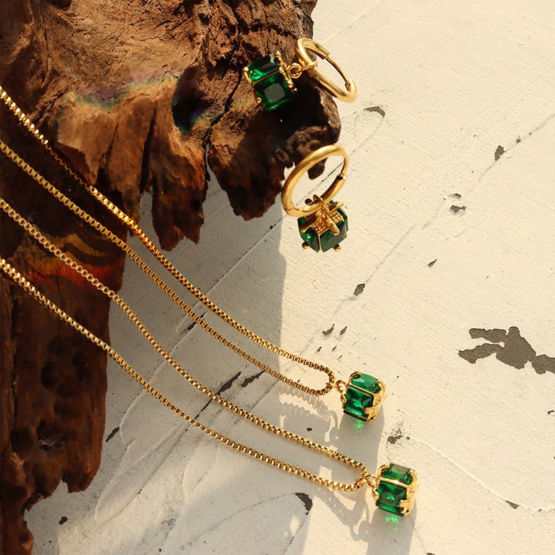 Titanium Earrings Emerald Zircon Set-Jewearrings