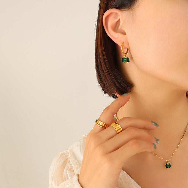 Titanium Earrings Emerald Zircon Set-Jewearrings