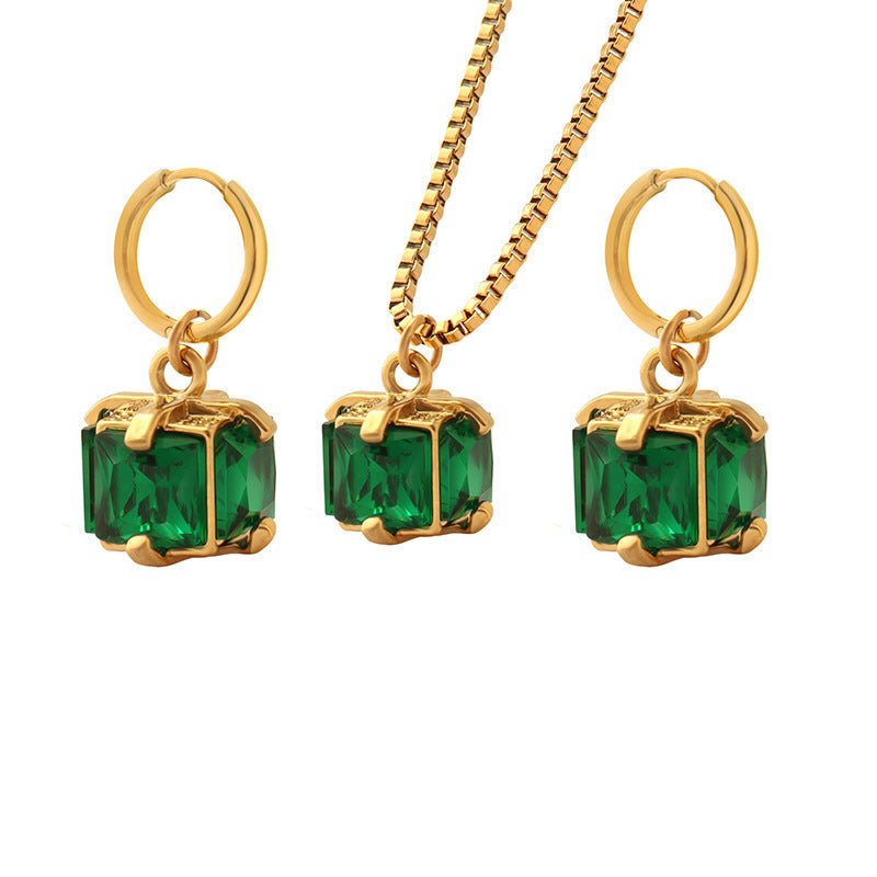 Titanium Earrings Emerald Zircon Set-Jewearrings