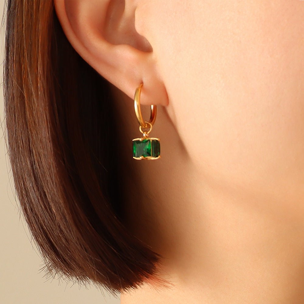 Titanium Earrings Emerald Zircon Set-Jewearrings