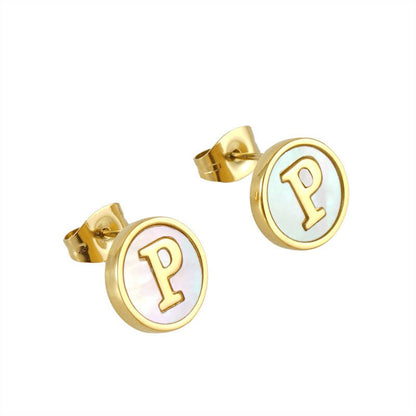 Titanium Earrings English Alphabet Letter Earrings-Jewearrings