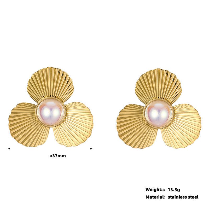 Titanium Earrings Fashion Flower Pearl Earrings-Jewearrings