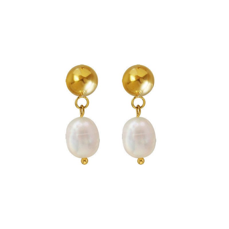 Titanium Earrings Freshwater Pearl Earrings-Jewearrings