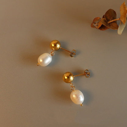 Titanium Earrings Freshwater Pearl Earrings-Jewearrings