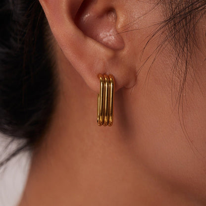 Titanium Earrings Geometric 18K Gold Earrings-Jewearrings