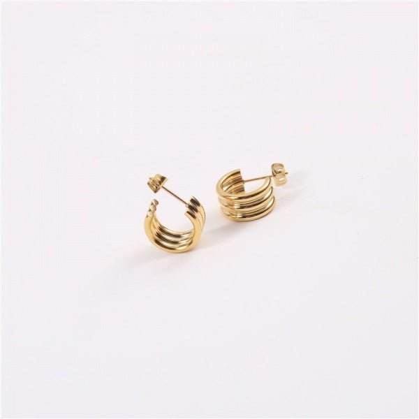 Titanium Earrings Gilded Three Ring Earrings-Jewearrings