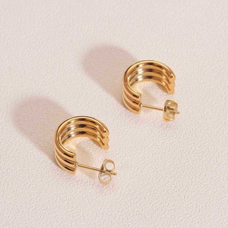 Titanium Earrings Gilded Three Ring Earrings-Jewearrings