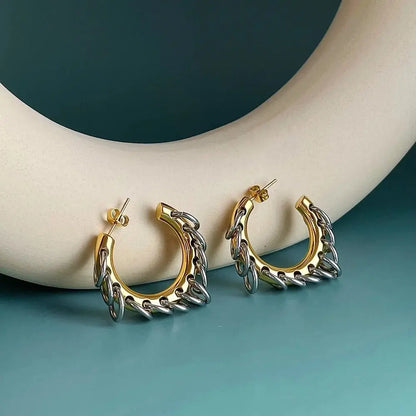 Titanium Earrings Gold C-Shaped Ring-Jewearrings