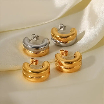 Titanium Earrings Gold Double-layer-Jewearrings