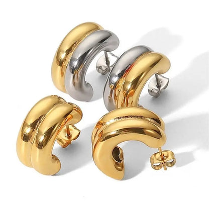 Titanium Earrings Gold Double-layer-Jewearrings