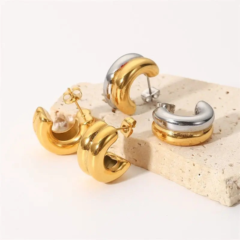 Titanium Earrings Gold Double-layer-Jewearrings