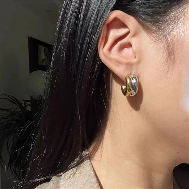 Titanium Earrings Gold Double-layer-Jewearrings