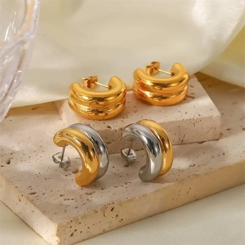 Titanium Earrings Gold Double-layer-Jewearrings