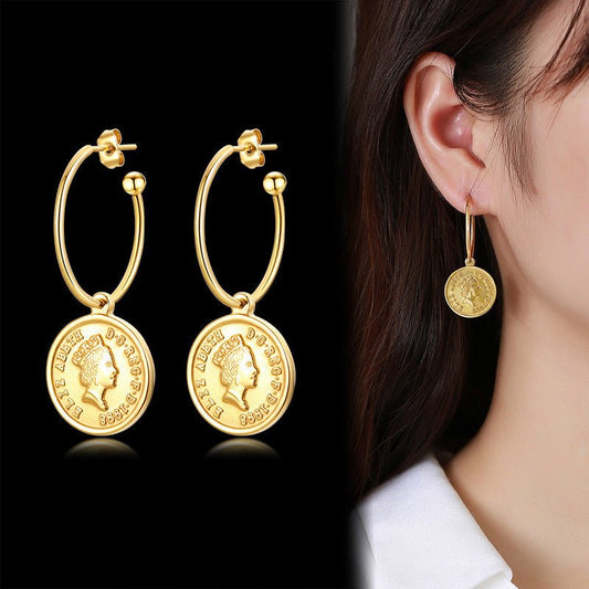 Titanium Earrings - Gold Ladies Round-Jewearrings