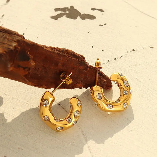 Titanium Earrings Gold Plated C Shape-Jewearrings