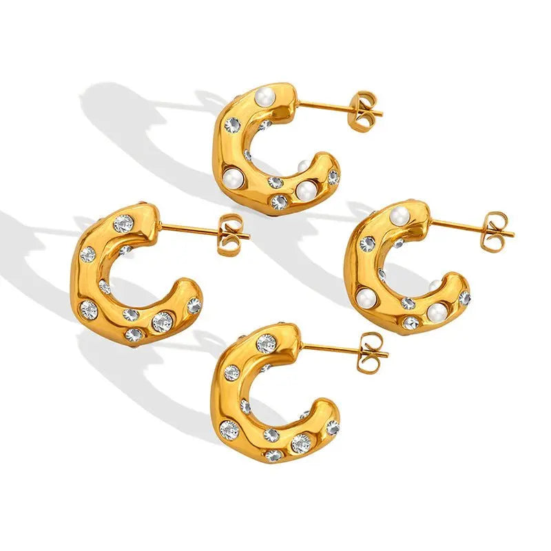 Titanium Earrings Gold Plated C Shape-Jewearrings