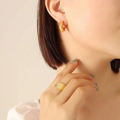 Titanium Earrings Gold Plated C Shape-Jewearrings