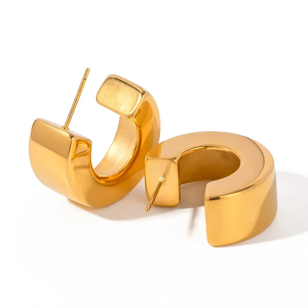 Titanium Earrings Gold-plated C-Shaped Studs-Jewearrings