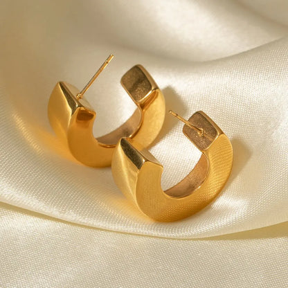 Titanium Earrings Gold-plated C-Shaped Studs-Jewearrings