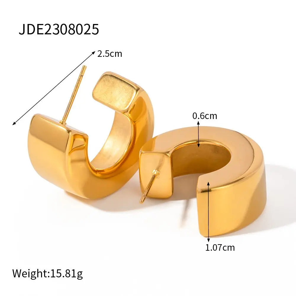 Titanium Earrings Gold-plated C-Shaped Studs-Jewearrings