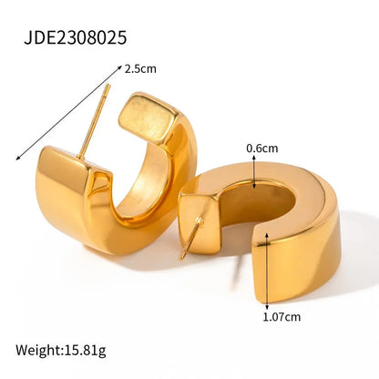 Titanium Earrings Gold-plated C-Shaped Studs-Jewearrings