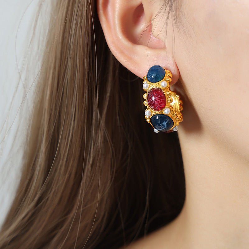 Titanium Earrings Gold-plated Inlaid Earrings-Jewearrings