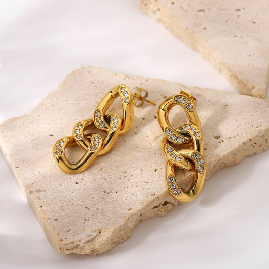 Titanium Earrings Gold Plating Rhinestone-Jewearrings