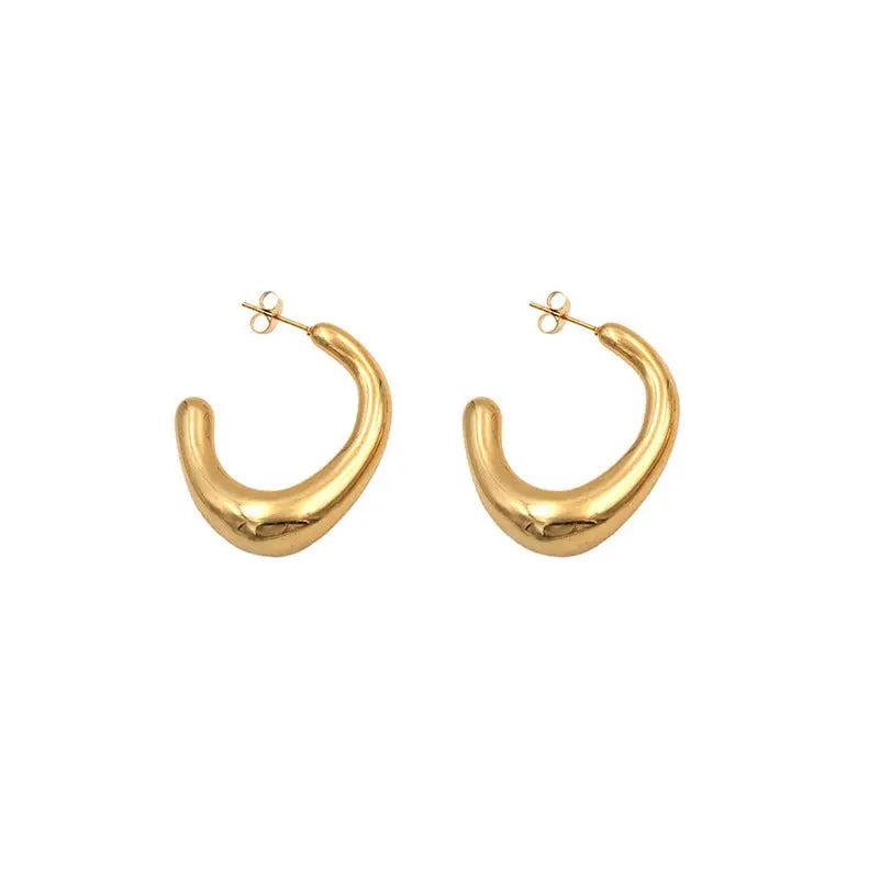 Titanium Earrings: Graceful C-Shaped Earrings-Jewearrings